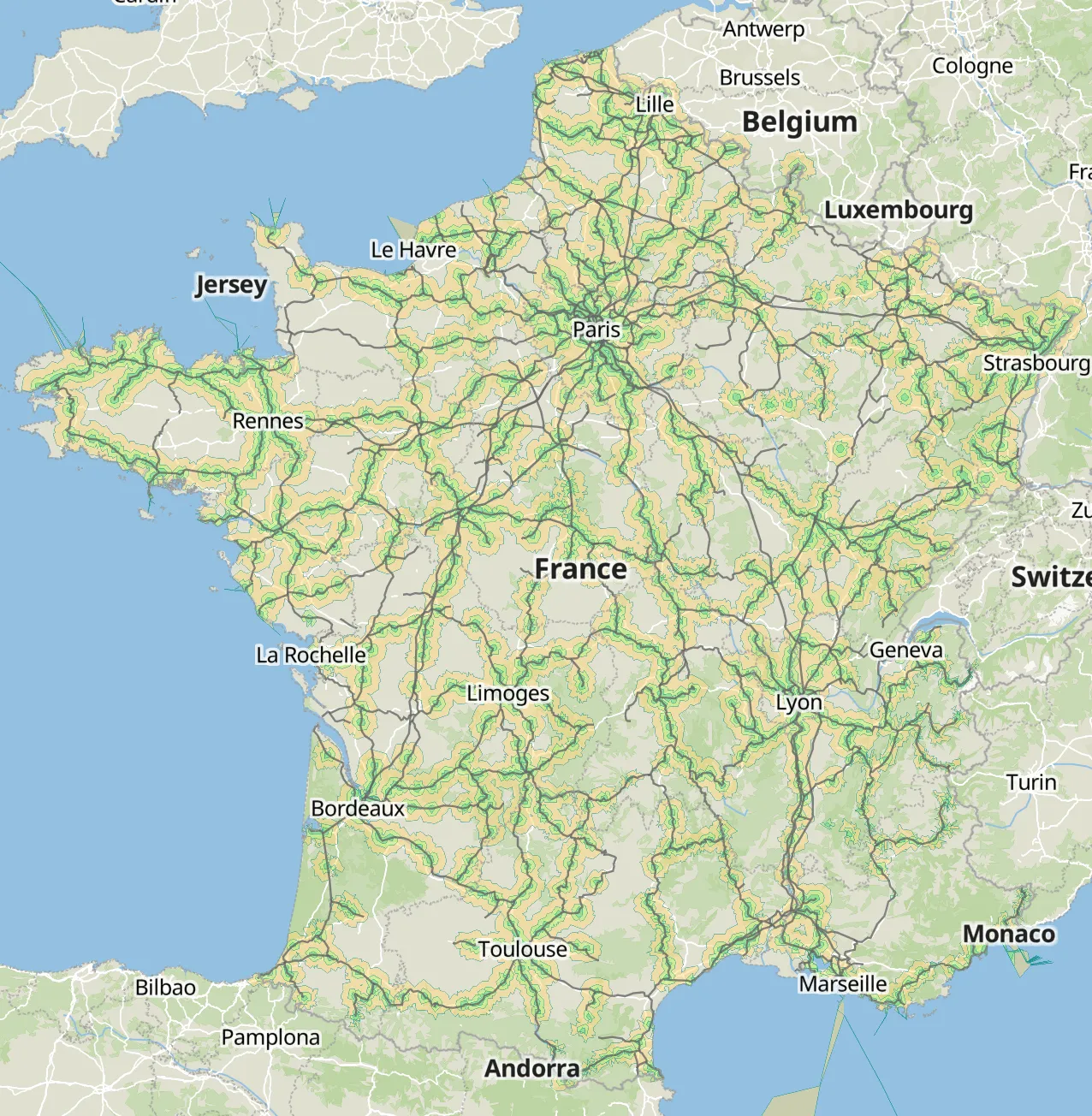 Carte de France du vélo train